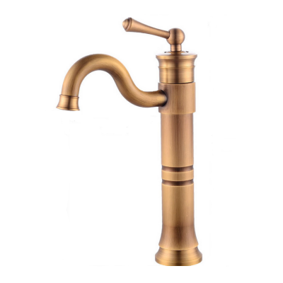 High Column Antique Brass Basin Faucet Brass Vintage Faucet