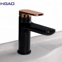 5 Years warranty sanitary ware factory supplying black basin faucet modern with rose gold handle