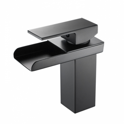 Square Washroom Black Taps China Single Handle Waterfall Black Bathroom Faucet